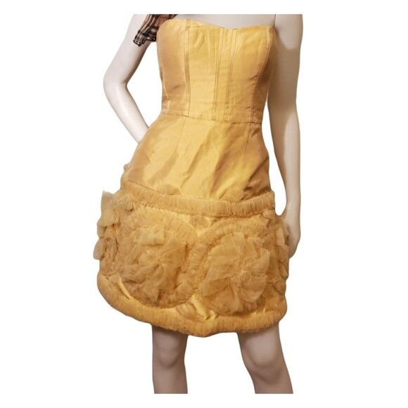 Badgley Mischka 4 Strapless Tulle Mini Dress Yellow Formal Prom Event Designer - Picture 14 of 14